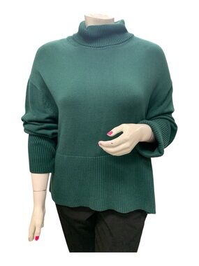 Turtleneck Rib-Knit Sweater in Teal